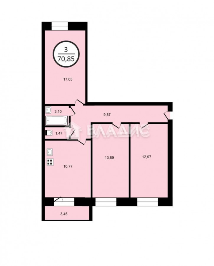 3-комн квартира улица Диктора Левитана