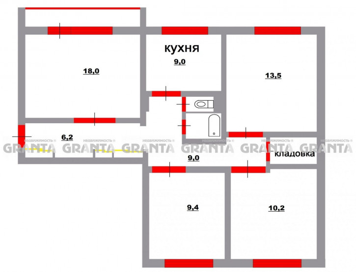 4-комн квартира ул 78 Добровольческой бригады, 3