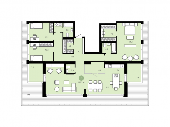 3-комн квартира в новом доме Декабристов, 107/4 стр 3-комн квартира в новом доме Декабристов, 107/4 стр