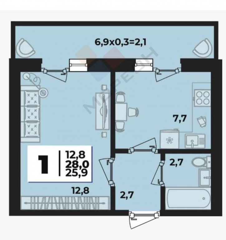 1-комн квартира Тургеневское шоссе ул, 33/2к26
