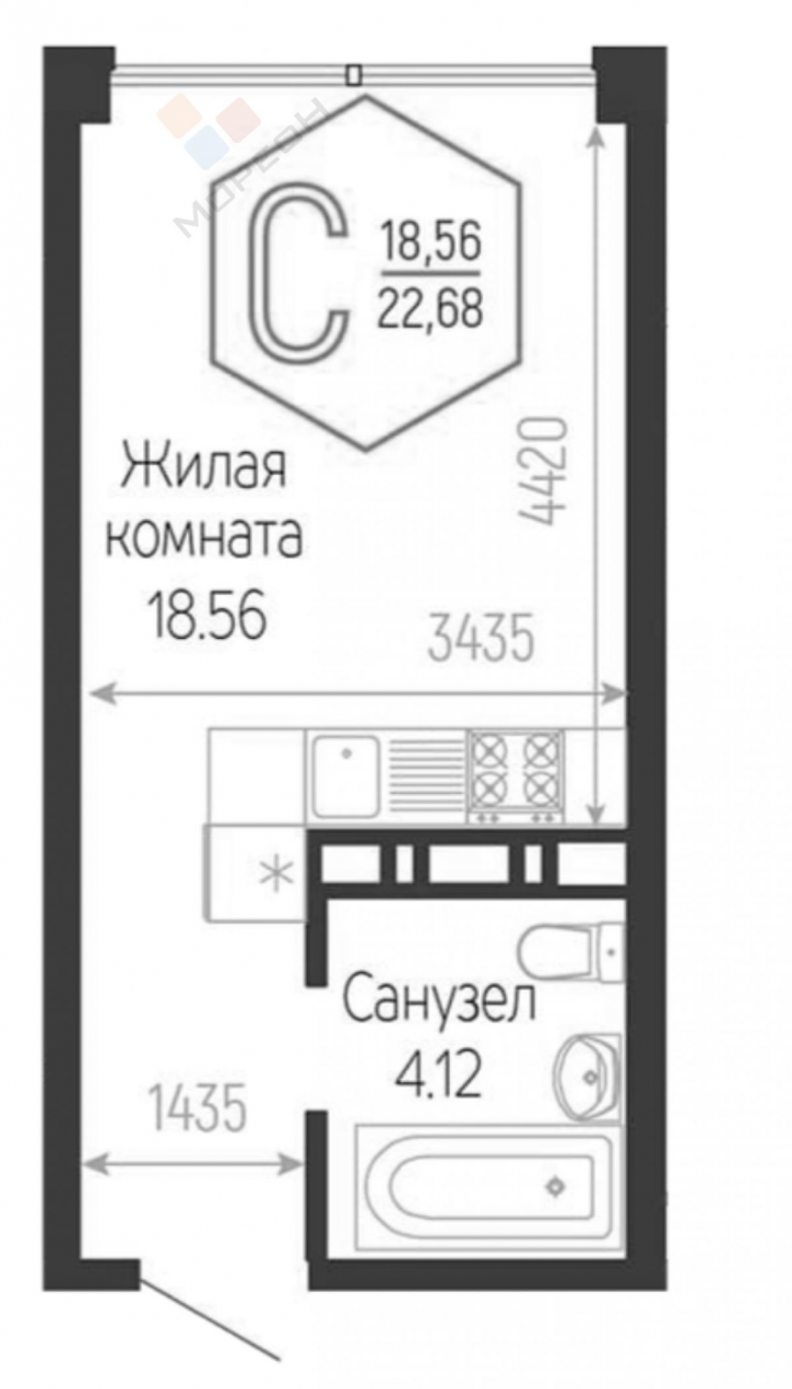 1-комн квартира в новом доме Обрывная ул, 132/1
