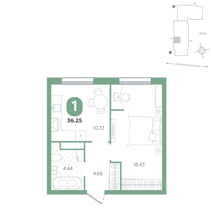 1-комн квартира в новом доме село Горьковка