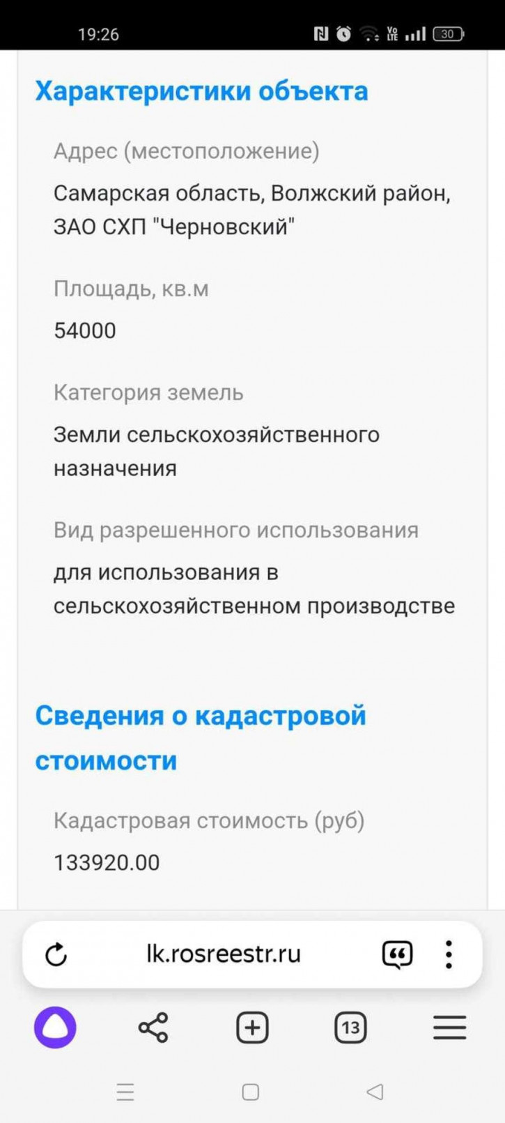 Земельный участок ЗАО СХП Черновский