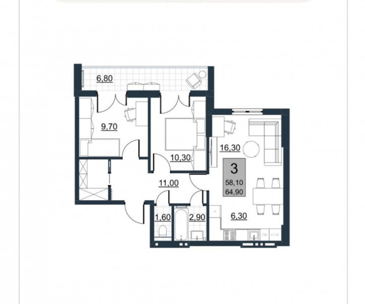 3-комн квартира в новом доме им Виктора Аржаного ул, 5