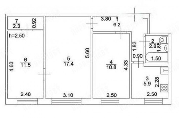 3-комн квартира Орджоникидзе ул, 52к1