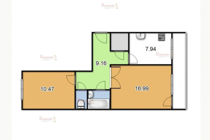 2-комн квартира Октябрьская 1