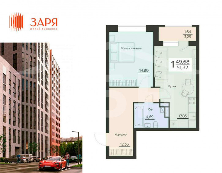 1-комн квартира в новом доме Ленинградская улица, 29Б 1-комн квартира в новом доме Ленинградская улица, 29Б