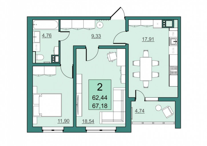 2-комн квартира Академика Семёнова ул, 17