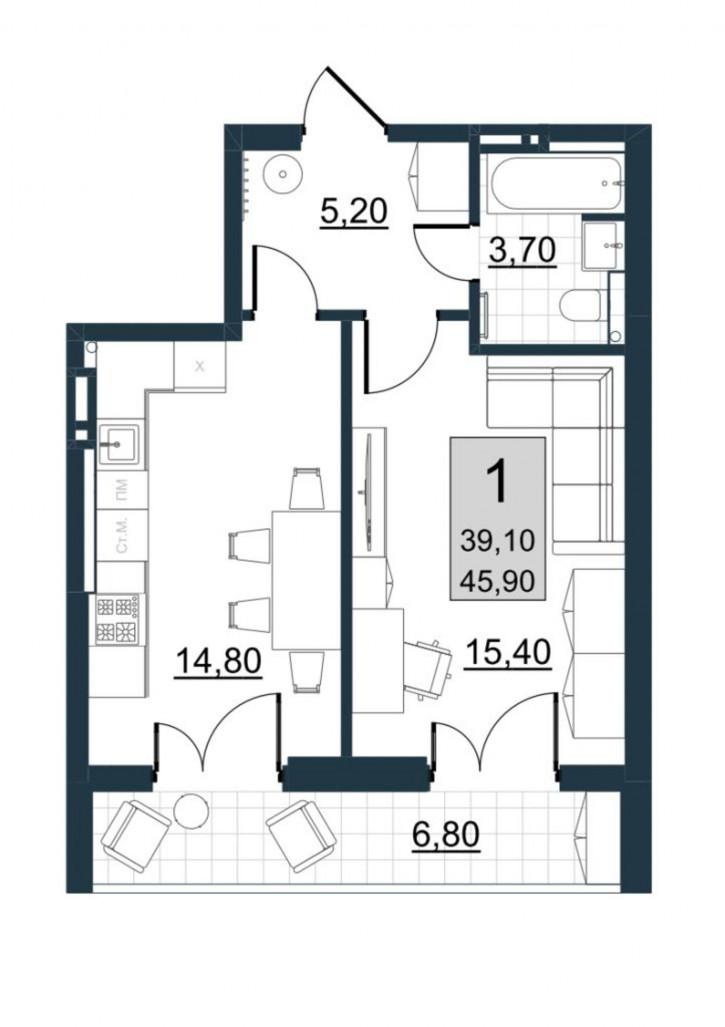 1-комн квартира в новом доме Евгения Долгина ул, 8 1-комн квартира в новом доме Евгения Долгина ул, 8