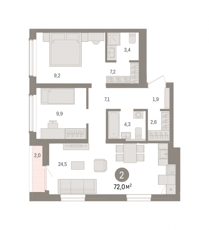 2-комн квартира в новом доме ул. Аэропорт, стр. 3