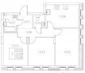 3-комн, 72.69 кв м, этаж 2/8 Адмиралтейская 3-комн, 72.69 кв м, этаж 2/8 Адмиралтейская
