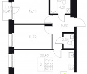 2-комн, 57.77 кв м, этаж 4/8 Адмиралтейская