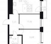 2-комн, 49.07 кв м, этаж 6/8 Адмиралтейская