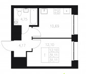 1-комн, 31.11 кв м, этаж 3/8 Адмиралтейская