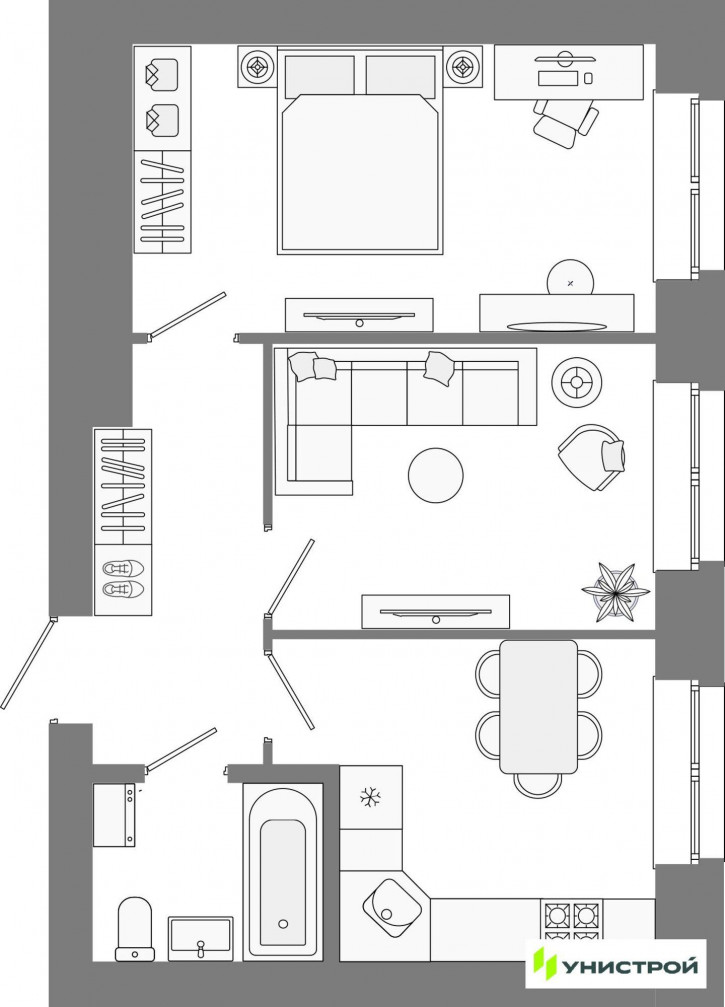 2-комн квартира в новом доме Казань