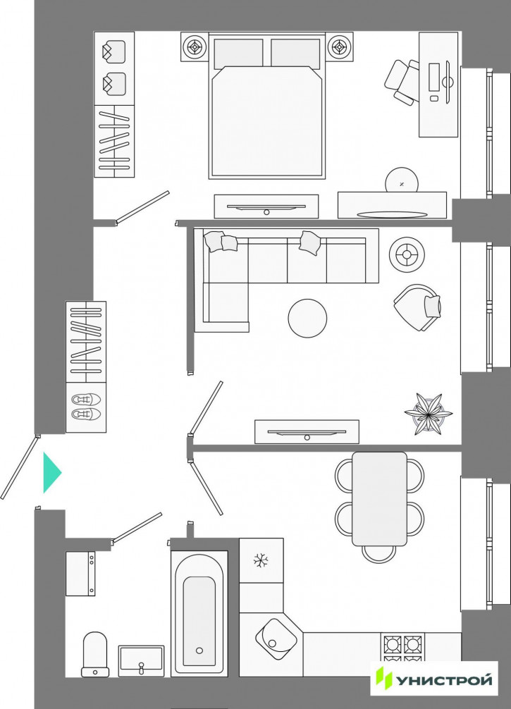 2-комн квартира в новом доме Казань