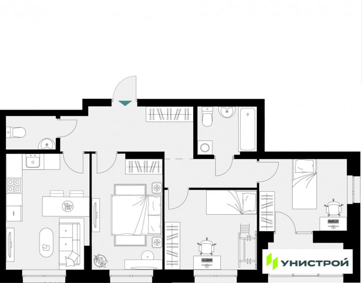 3-комн квартира в новом доме Академика Лаврентьева