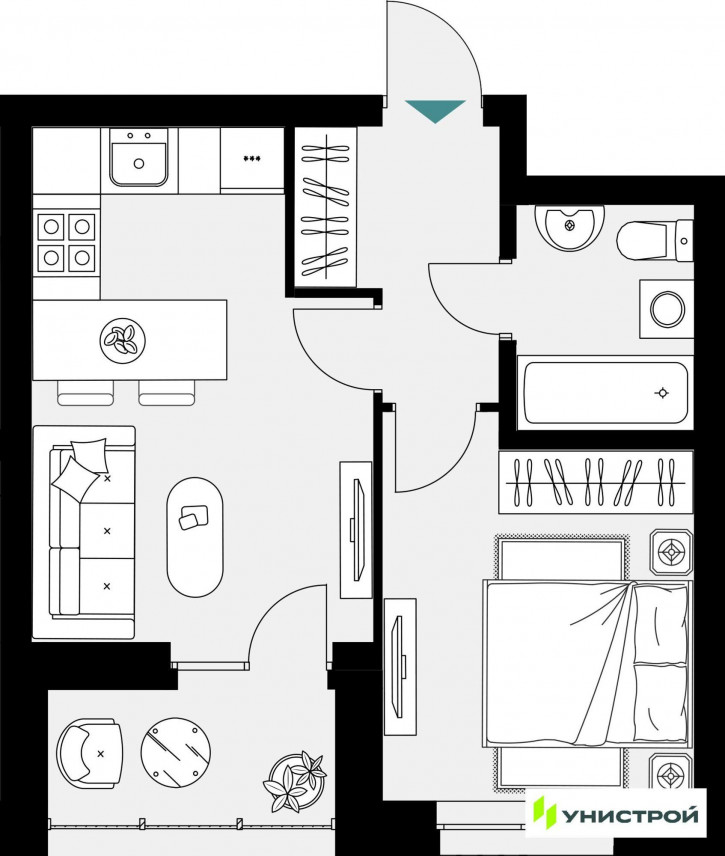 1-комн квартира в новом доме Академика Лаврентьева