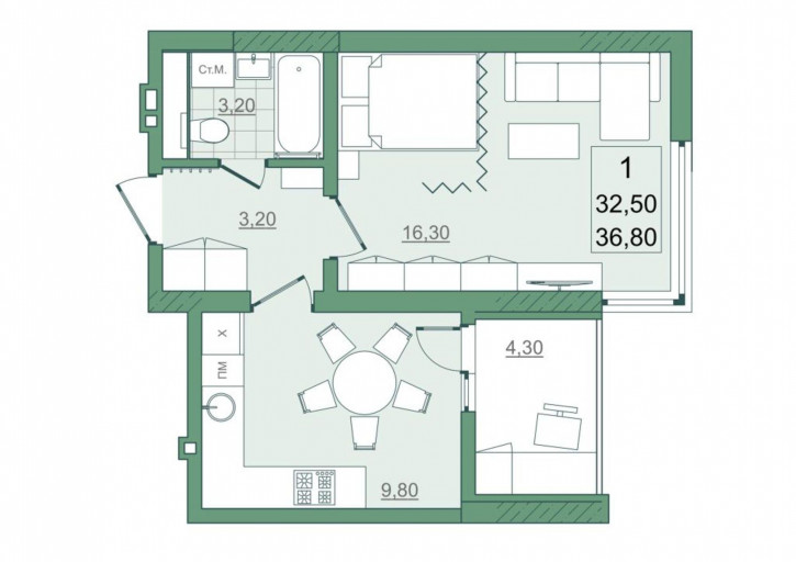 1-комн квартира в новом доме Героев Отечества пр-кт