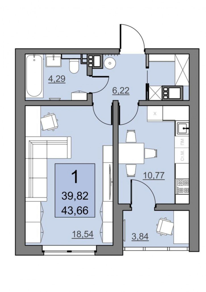 1-комн квартира в новом доме Академика Семёнова ул