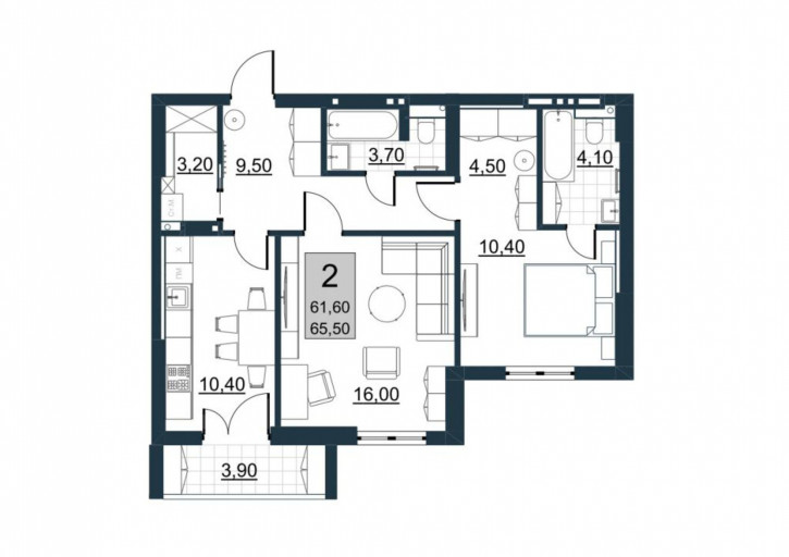 2-комн квартира в новом доме Евгения Долгина ул