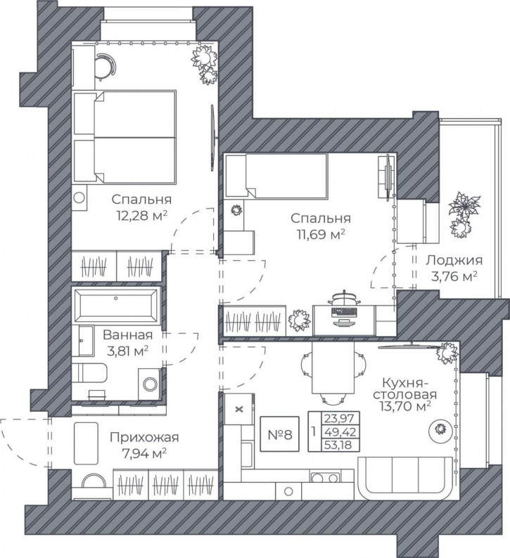 2-комн квартира в новом доме Тормозное шоссе, д.1